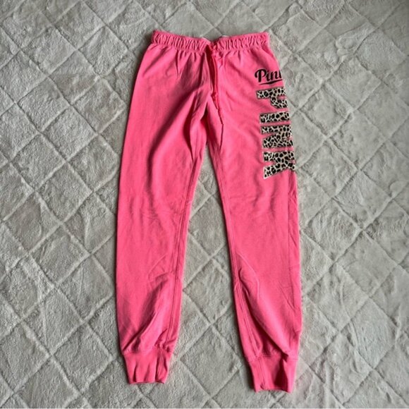 Victoria's Secret PINK | Hot Pink & Cheetah Print Joggers | Size Extra Small - Picture 2 of 12